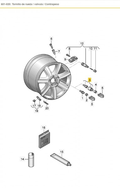 Tornillo de rueda Antirrobo llave con código 801 ORIGINAL AUDI 4F0698139C
