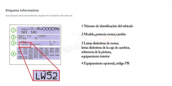 codigo color etiqueta informativa del vehiculo
