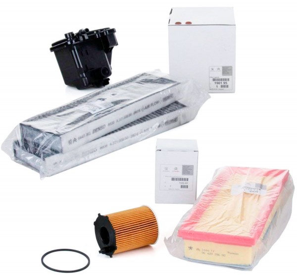 Pack 4 Filtros ORIGINAL PEUGEOT CITROEN motores 1.6HDi 75/90/109 CV para modelos a partir del 2008