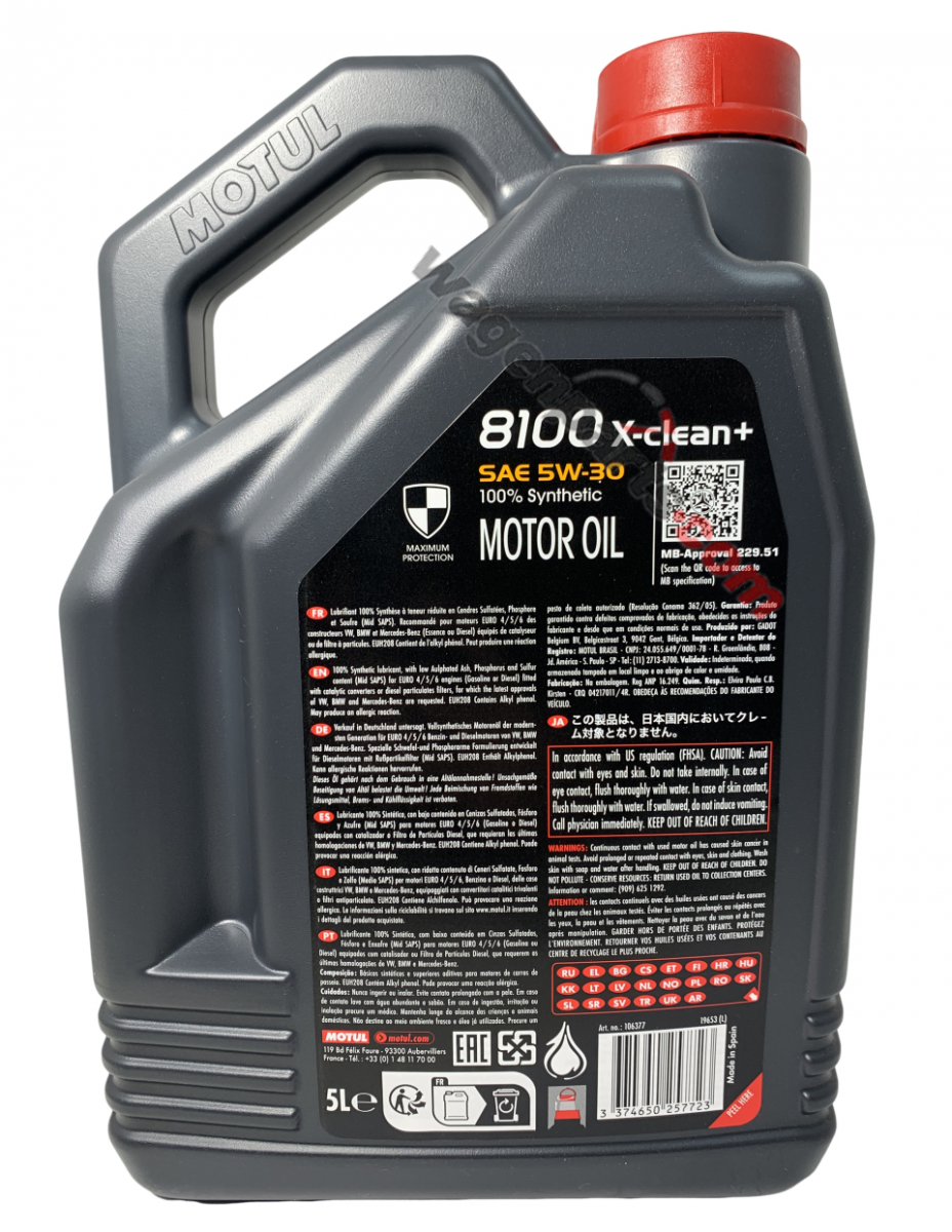 Motul 8100 X-CLEAN+ 5W-30 5L 106377 | Tienda de recambios