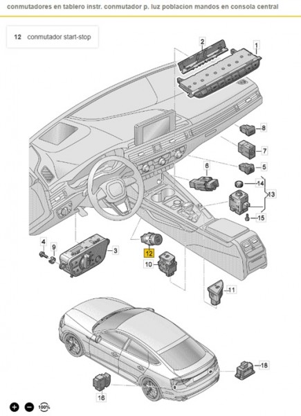 Conmutador start-stop ORIGINAL AUDI A4/S4, A5/5S, 8W1905217F