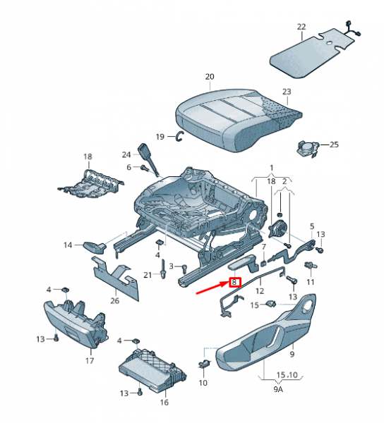Palanca ajuste vertic.asiento copiloto izquierdo ORIGINAL AUDI SEAT SKODA VW, 2G088225182V