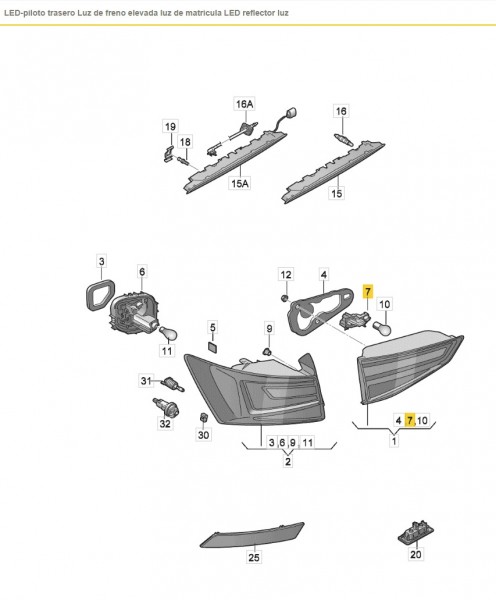 Portalamparas piloto trasero Interior izquierdo ORIGINAL SEAT Ateca (KH7/KHP), 575945231A