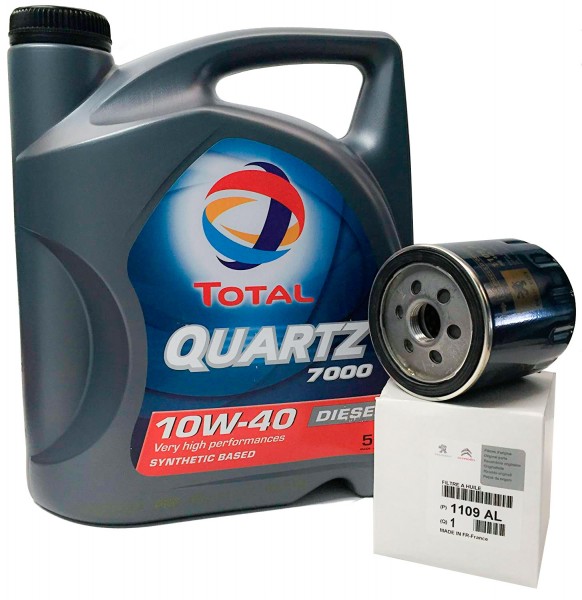 Pack Filtro Aceite ORIGINAL PEUGEOT CITROEN 1109AL & Total QUARTZ 7000 DIESEL 10W40 5L