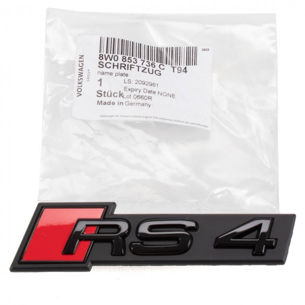 Emblema letras 'RS4' Black edition ORIGINAL AUDI A4/S4/Avant/Quattro, 8W0853736CT94