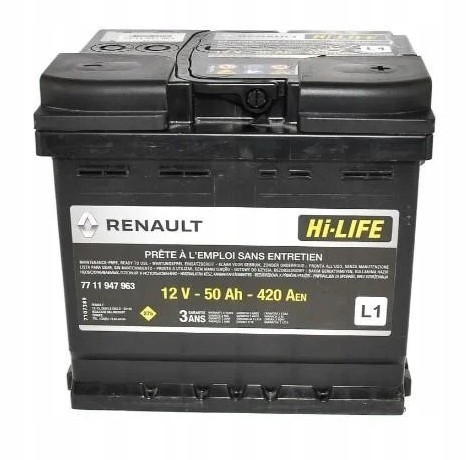 Batería de arranque ORIGINAL RENAULT,7711947963 - 50AH-450A-L1- 12V