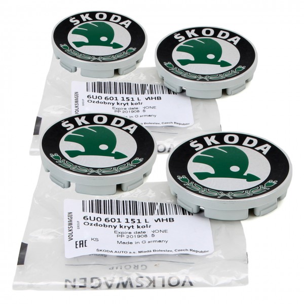 Juego (4 udes) centro Tapacubos Buje llantas ORIGINAL SKODA Fabia, Citigo, Octavia, 6U0601151LMHB