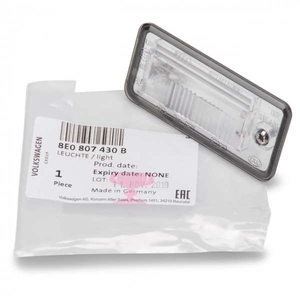 Luz de matrícula Derecha ORIGINAL AUDI A4 S4,A5, A8 S8, RS4, 8E0807430B