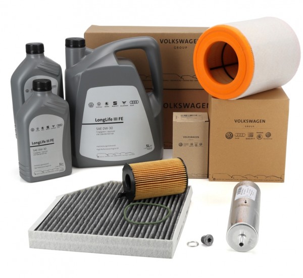 Juego Filtros ORIGINALES AUDI 4 piezas + 7 Litros Aceite motor 0W30 para AUDI A6 C7 / A7 4G 3.0 TDI,