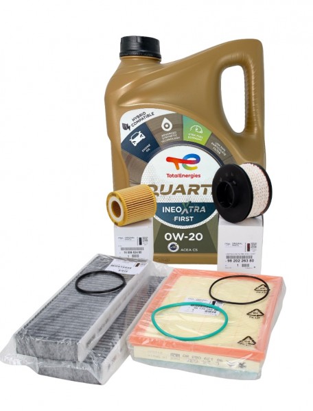 Pack 4 Filtros ORIGINAL PEUGEOT CITROEN 1.5BlueHDi DV5RC & Total QUARTZ Ineo Xtra First 0W20 C5, 5 l