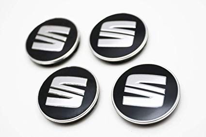 Juego (4 udes) Tapa centro de llanta rueda Buje Borde Plata-Negro SEAT ORIGINAL 5F0601171CBX