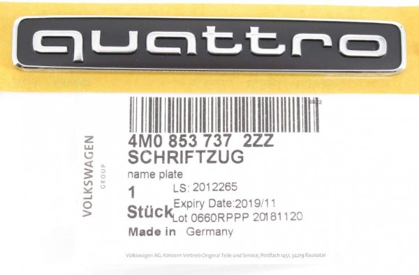 Emblema cromo 'Quattro' ORIGINAL AUDI Q3, Q7, 4M08537372ZZ
