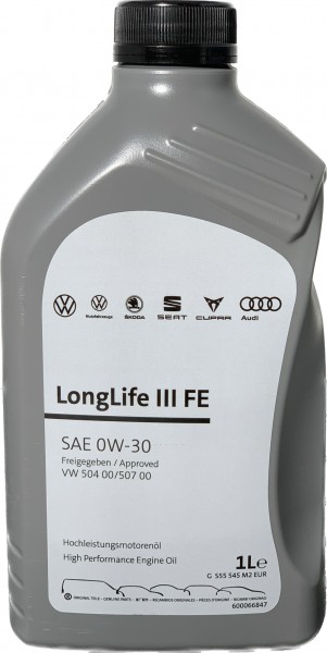 Aceite Longlife III SAE 0W30 ORIGINAL SEAT VW SKODA AUDI GS55545M2EUR 1L