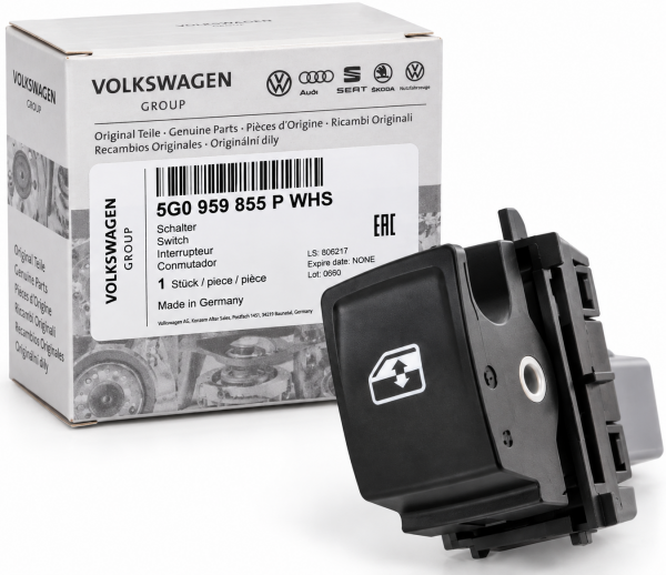 Conmutador elevalunas eléctrico negro satinado/blanco ORIGINAL SEAT AUDI VW, 5G0959855PWHS