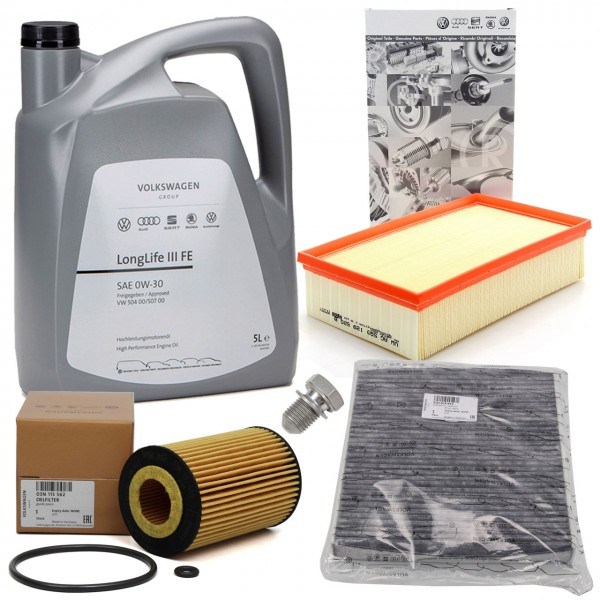 Pack 3 Filtros + Aceite LongLife III FE 5L ''0W30'' ORIGINAL AUDI A3 (8V) VW Golf 7, Passat, SEAT Lé