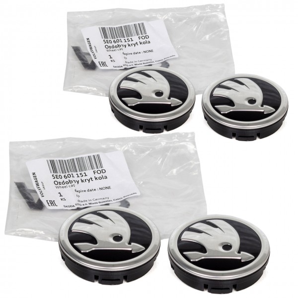 Juego (4 udes) centro Tapacubos Buje llantas ORIGINAL SKODA Fabia III, Karoq, Superb, 5E0601151FOD