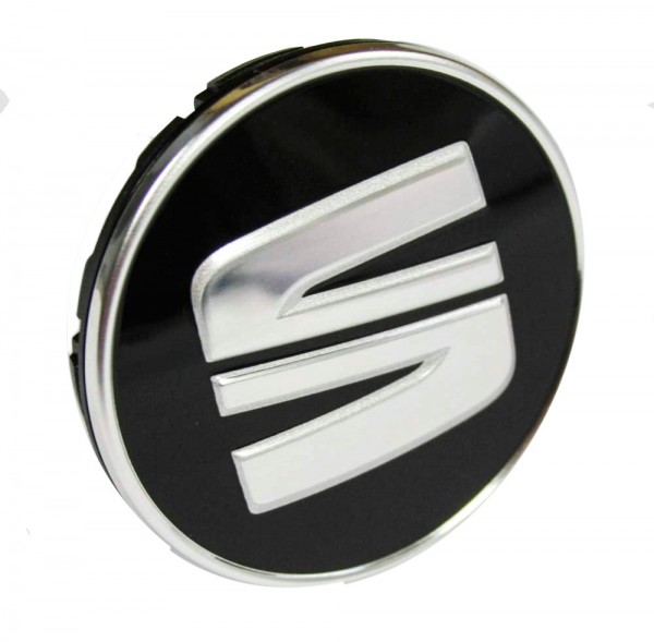 Tapa (1 ud) centro Tapacubos Buje llantas Borde Plata-Negro SEAT ORIGINAL 5F0601171CBX