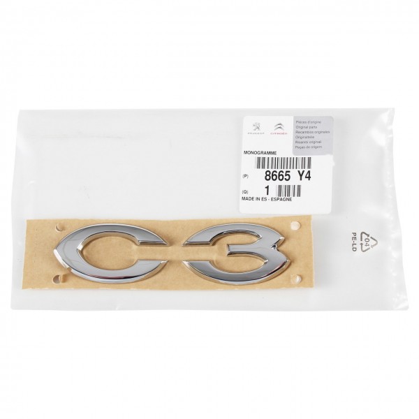 Emblema logotipo 'C3' ORIGINAL CITRÖEN C3, 8665Y4