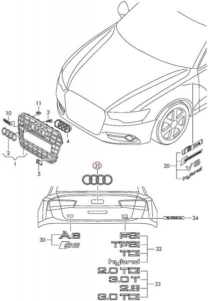 Emblema logo "AUDI" cromado del portón trasero ORIGINAL AUDI 4G98537422ZZ