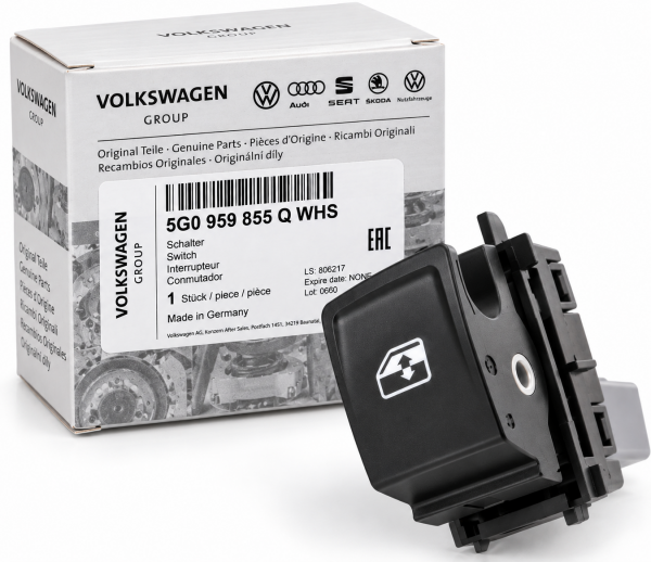 Conmutador elevalunas eléctrico negro satinado/blanco ORIGINAL SEAT AUDI VW SKODA, 5G0959855QWHS